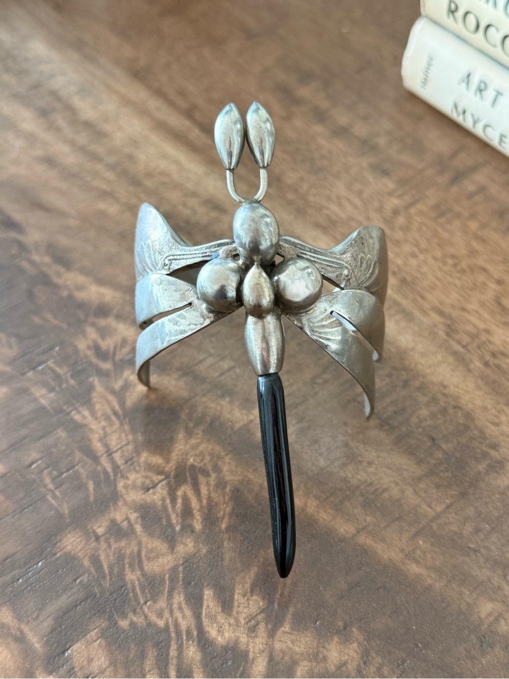 Antique Silver-Tone Dragonfly Cuff Bracelet